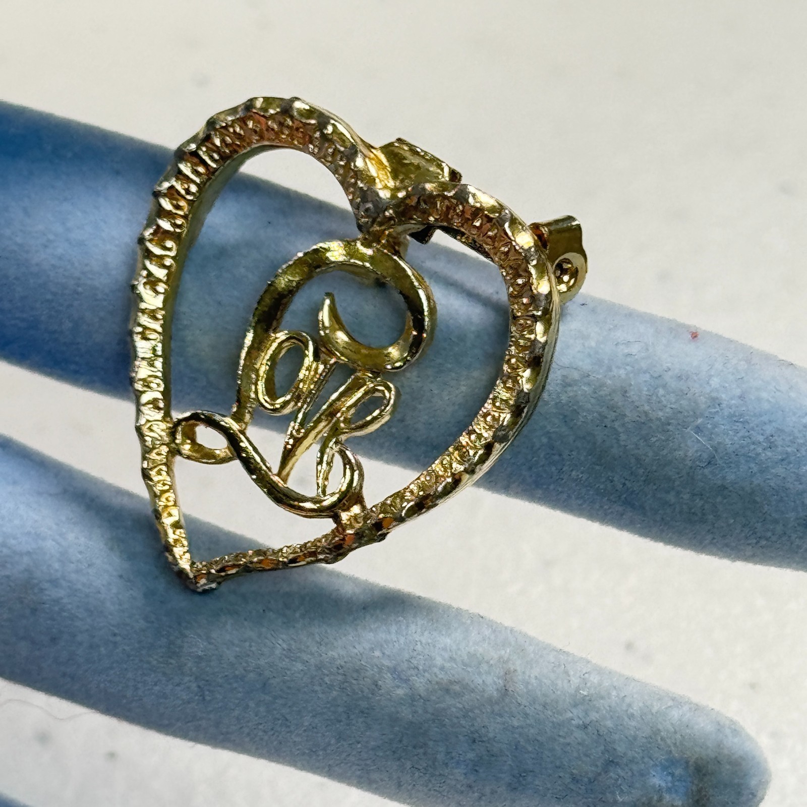 Vintage Gerry’s Heart Love Brooch Gold Tone Rhinestone Open Heart Signed Pin