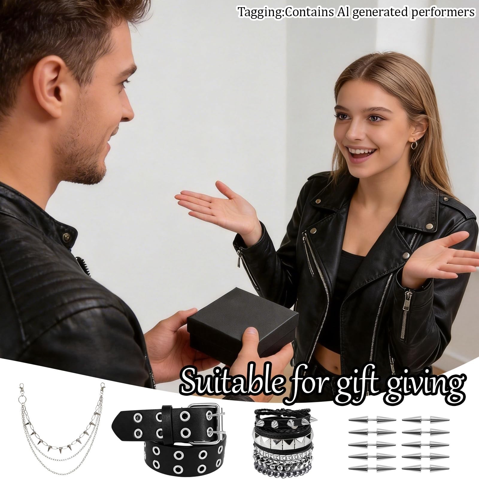 8 Pcs Goth Punk Bracelets & Choker Set, Y2K Emo Black Accessories + 10 Hair Spik