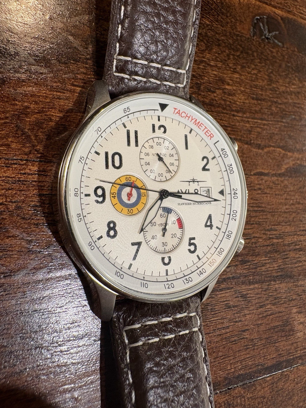 AVI-8 Hawker Hurricane Classic Chronograph Brown Leather Watch AV-4011