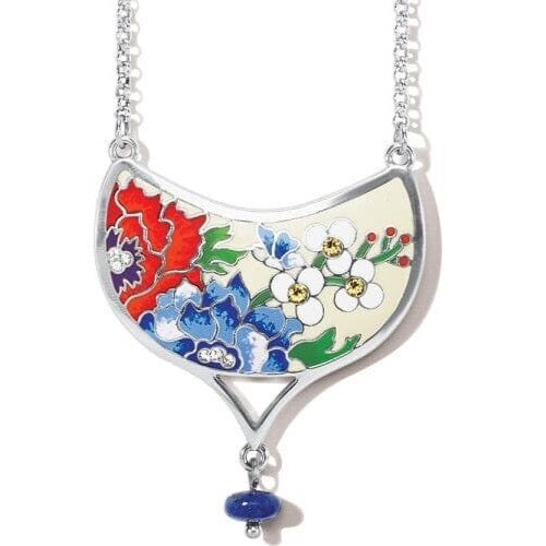 NWTag Brighton BLOSSOM HILL Beige Enamel Red Blue Flower Silver Necklace MRP$98