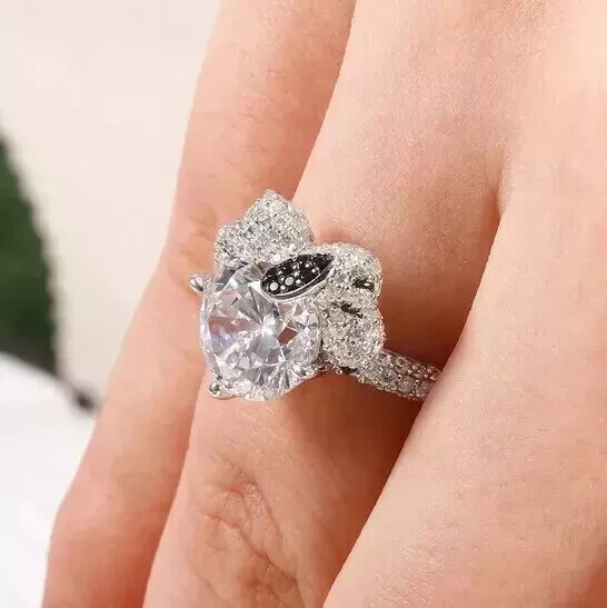 2.20Ct Lab Created Diamond Snoopy Women’s Engagement Ring 14K White Gold Plated