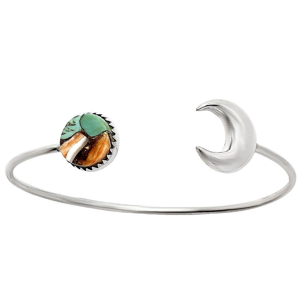 Crescent Moon – Spiny Oyster Turquoise 925 Silver Cuff Bangle Bracelet B-1046