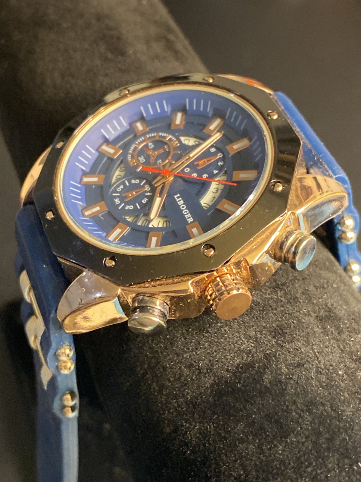 Liboger, Quartz, Blue/ Gold, Men’s Watch W Comfort Band Sport New Battery