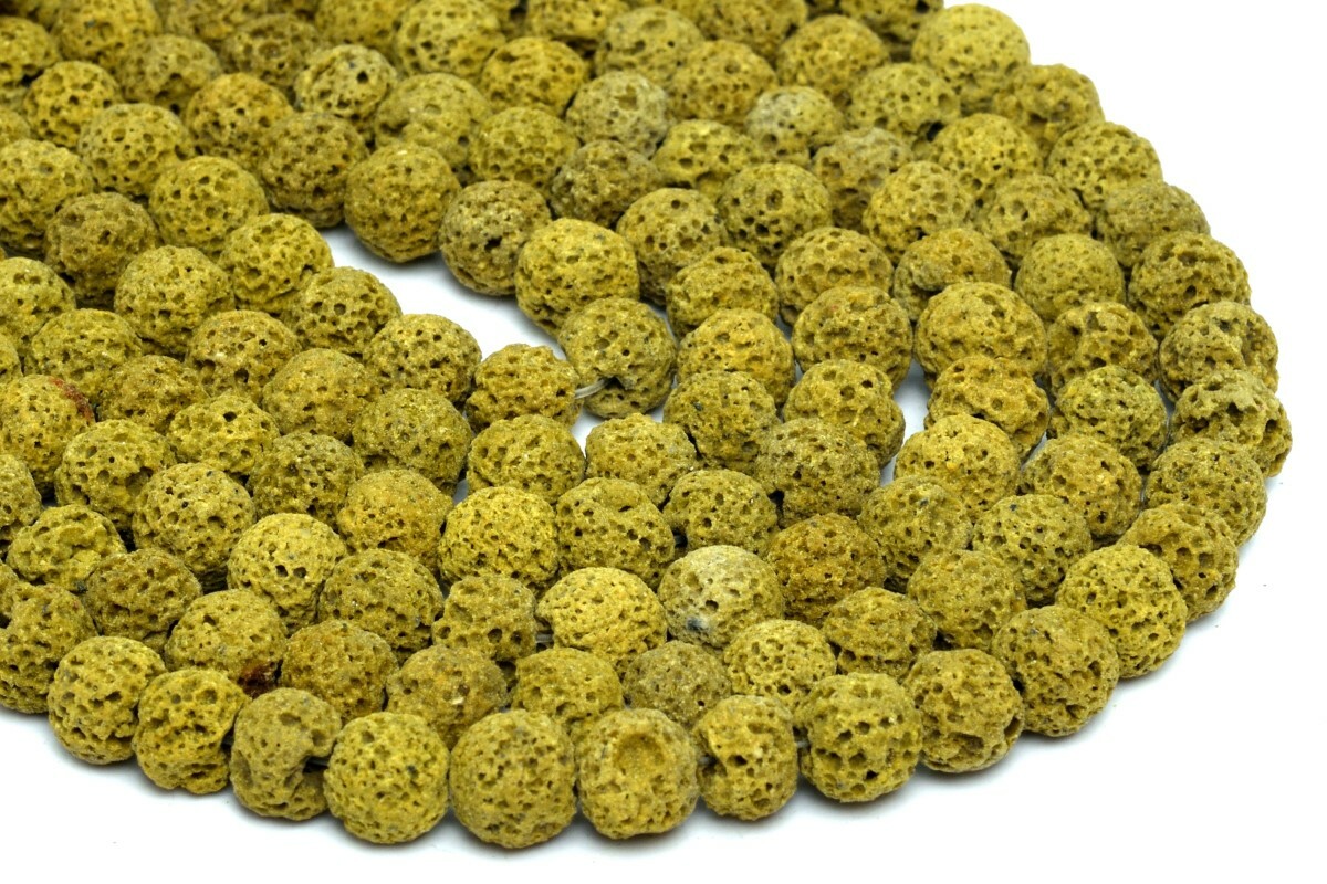 8MM Natural Mustard Yellow Volcanic Lava Beads Grade AB Round Loose Beads 15″
