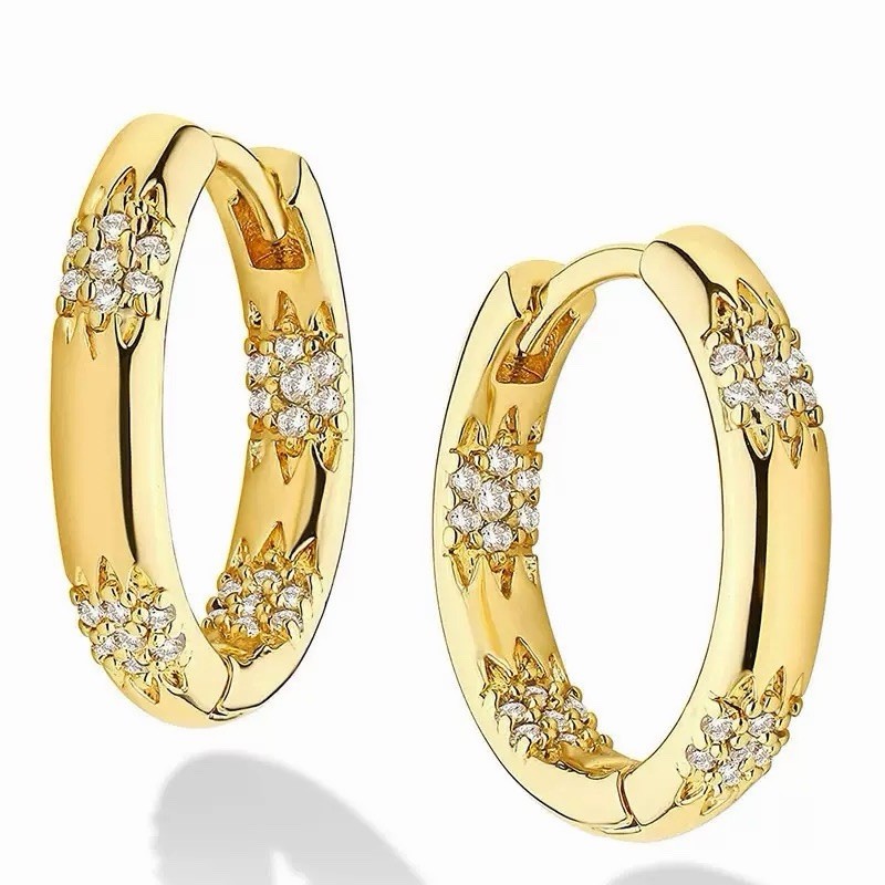 18K Gold Plated CZ Huggie Hoop Earrings Minimalist Sparkling Huggie Hoops 463