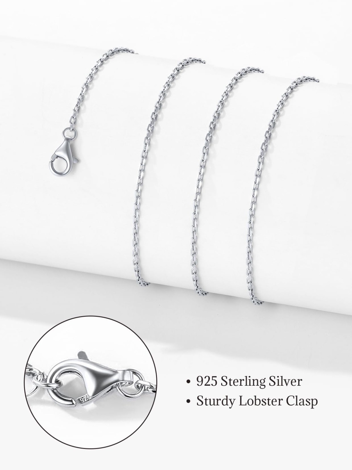 Sterling Silver Necklace for Women – Thin Cable/Box/Rope Chain, 18-30 Inch Lengt