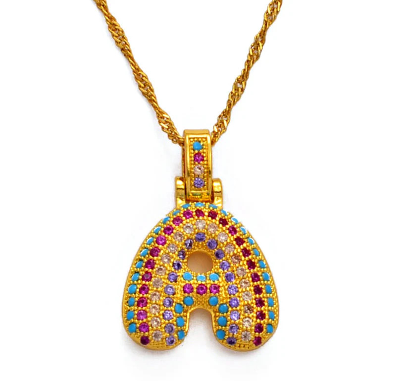 Initials Colored Stones Pendant Necklace