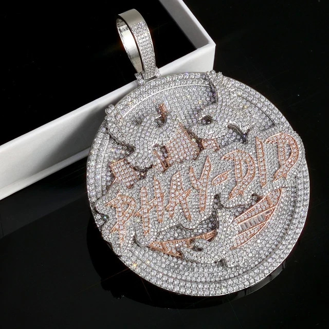 3.5Ct Moissanite Custom Logo Letter Name Circle Pendant 14k Two Tone Gold Plated