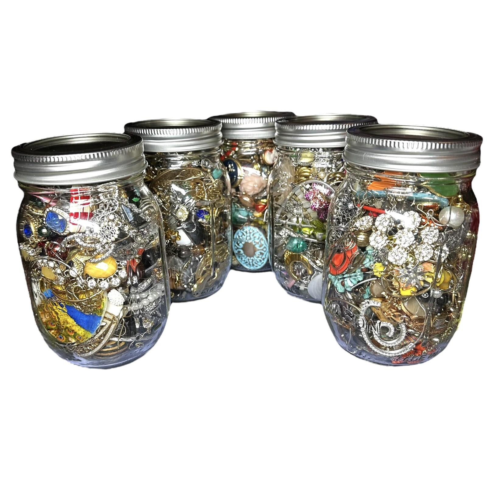 1+Lb Full (1) Ball Mason Jar Mystery Lot All Wearable Jewelry GUC Necklaces Etc.