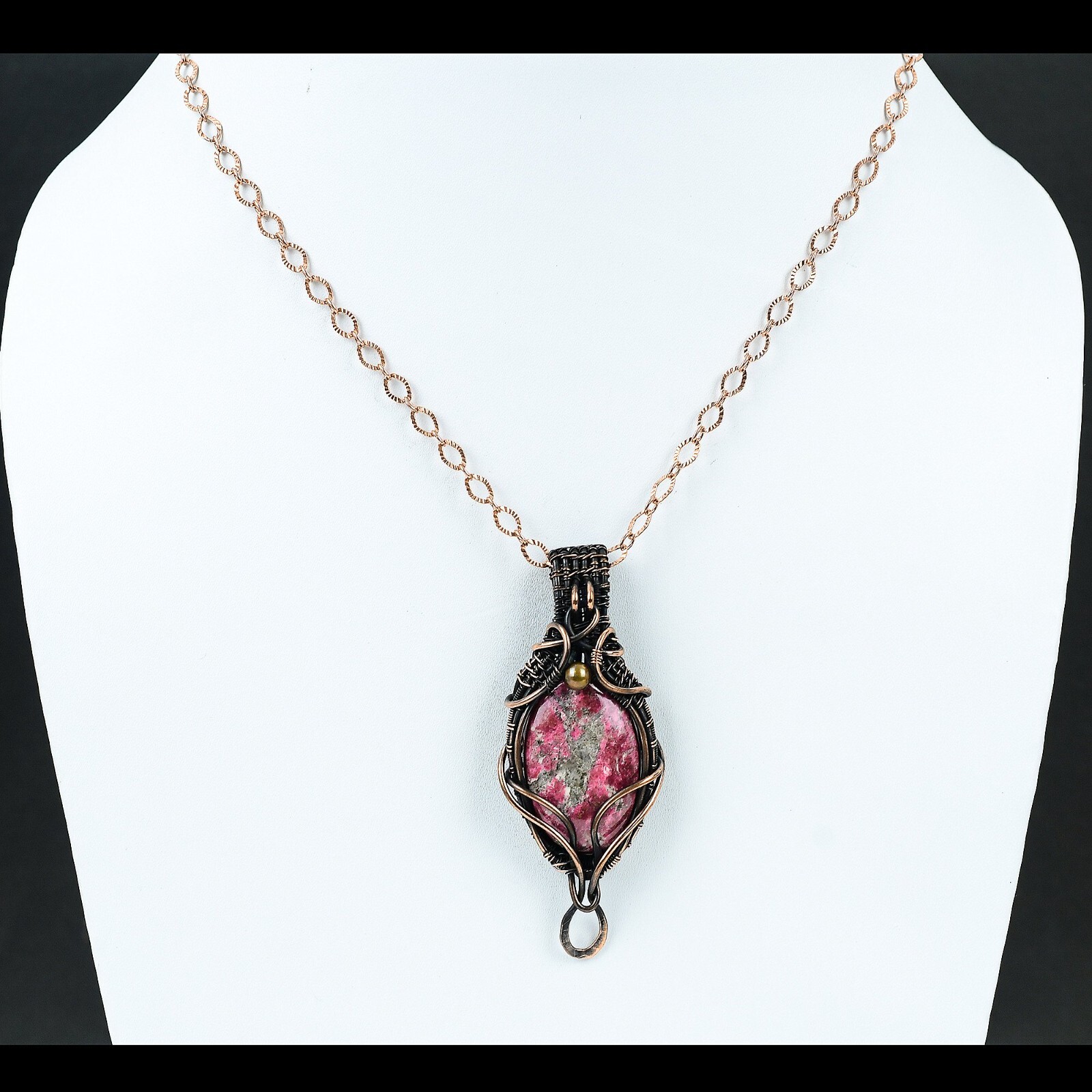 Thulite Gemstone Handmade Jewelry Copper Wire Wrapped Pendant For Girls 2.91″