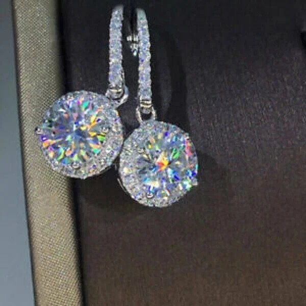 4Ct Round Cut Moissanite Drop & Dangle Earrings 14K White Gold Plated