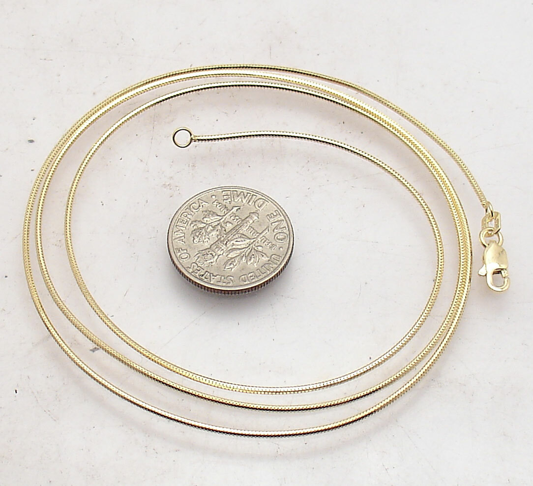 1mm Solid Round Snake Chain Necklace Real 14K Yellow Gold ALL LENGTHS