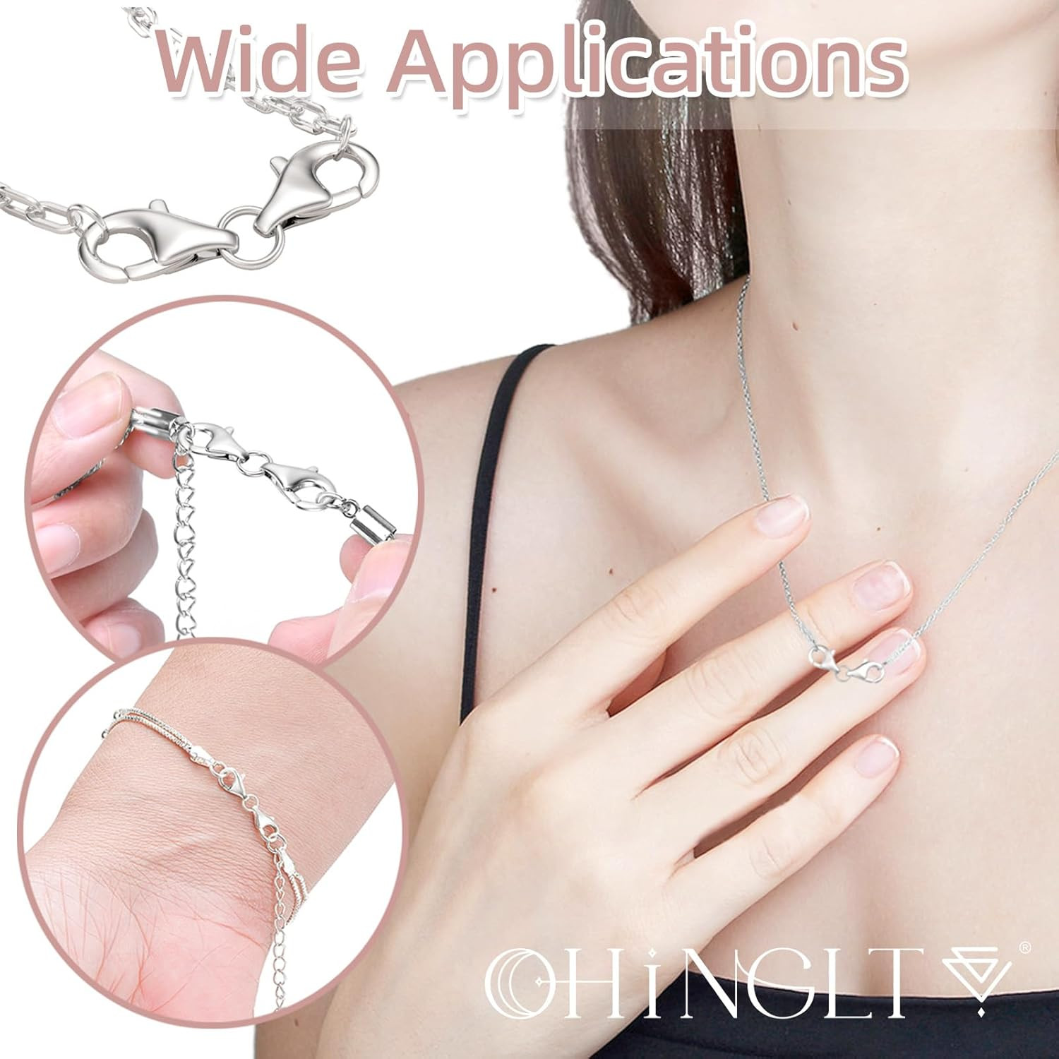 Double Lobster Claw Clasps Necklace Extender Silver, Double End Design Necklace