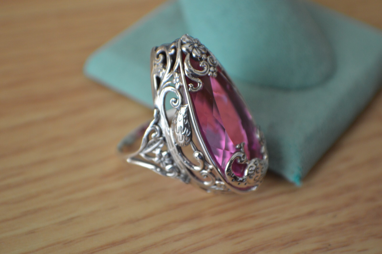 26.00ct Orchid Quartz Triplet Peacock Ring Fine Sterling Silver Size 7 ~ 30x15mm