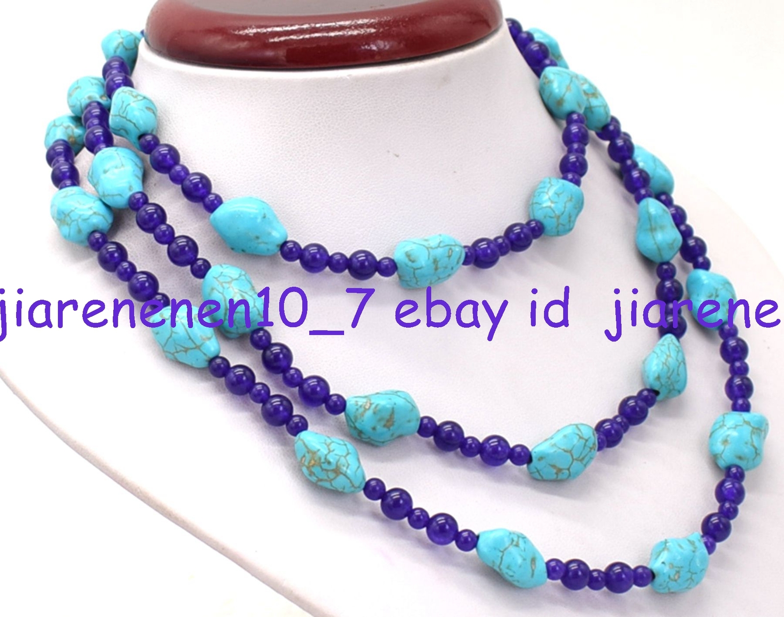 Natural 10x14mm Irregular Blue Turquoise &amethyst Bead Necklace 48in AAA