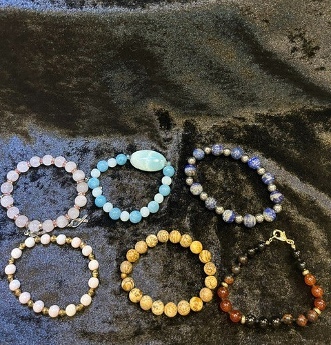 Lot of 6 Gemstone Beaded Bracelets Jasper Quartz Agate Stone Stretch Jewelry