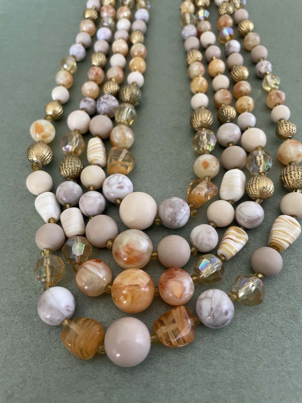 Vintage Multi-Strand Beaded Statement Necklace Multicolor Hook 9 in.