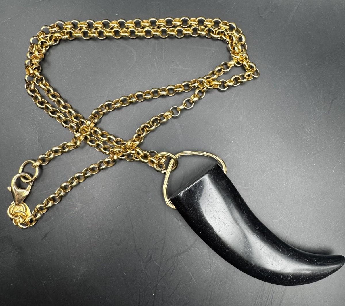 Bellezza Italy Bronze Black Italian Horn Pendant Necklace 28” Statement