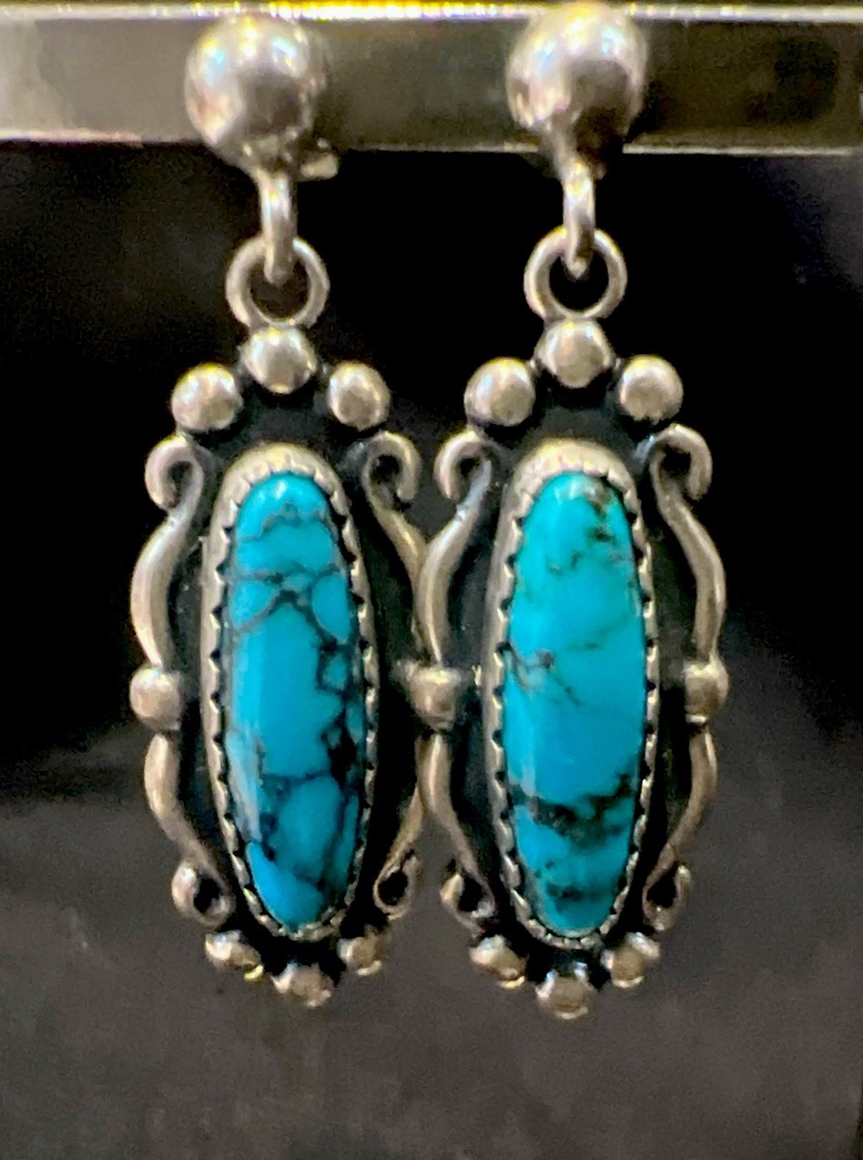 Sterling Silver & Turquoise Earrings by Wheeler Manufacturing 1-1/16” 4.7g