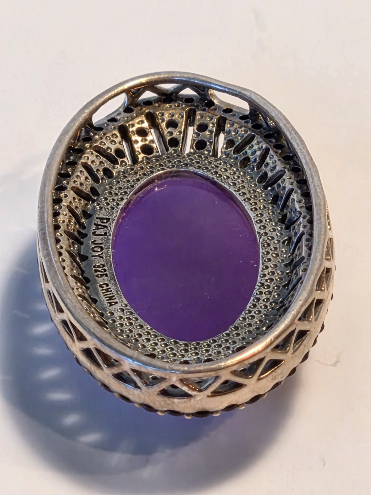 Vintage PAJ JOY 925 Sterling Silver Lavender Purple Jade Rhinestone Pendant