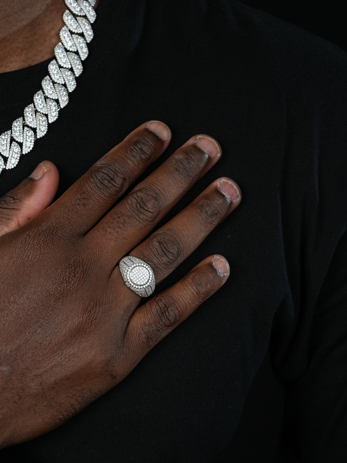 Solid 925 Silver Iced Hip Hop Pinky Ring REAL MOISSANITE Stone Pass Diamond Test