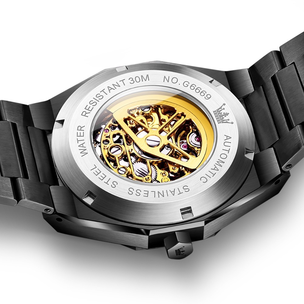 OLEVS 6669 Classic Multi-functiom Rhinestone Hollow Out Gents Mechanical Watch