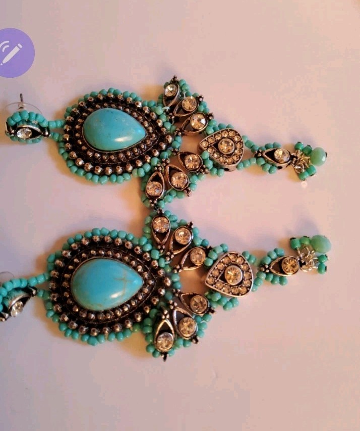 Jessica Simpson Faux Turqouise Beaded Stone Chandalier Earrings