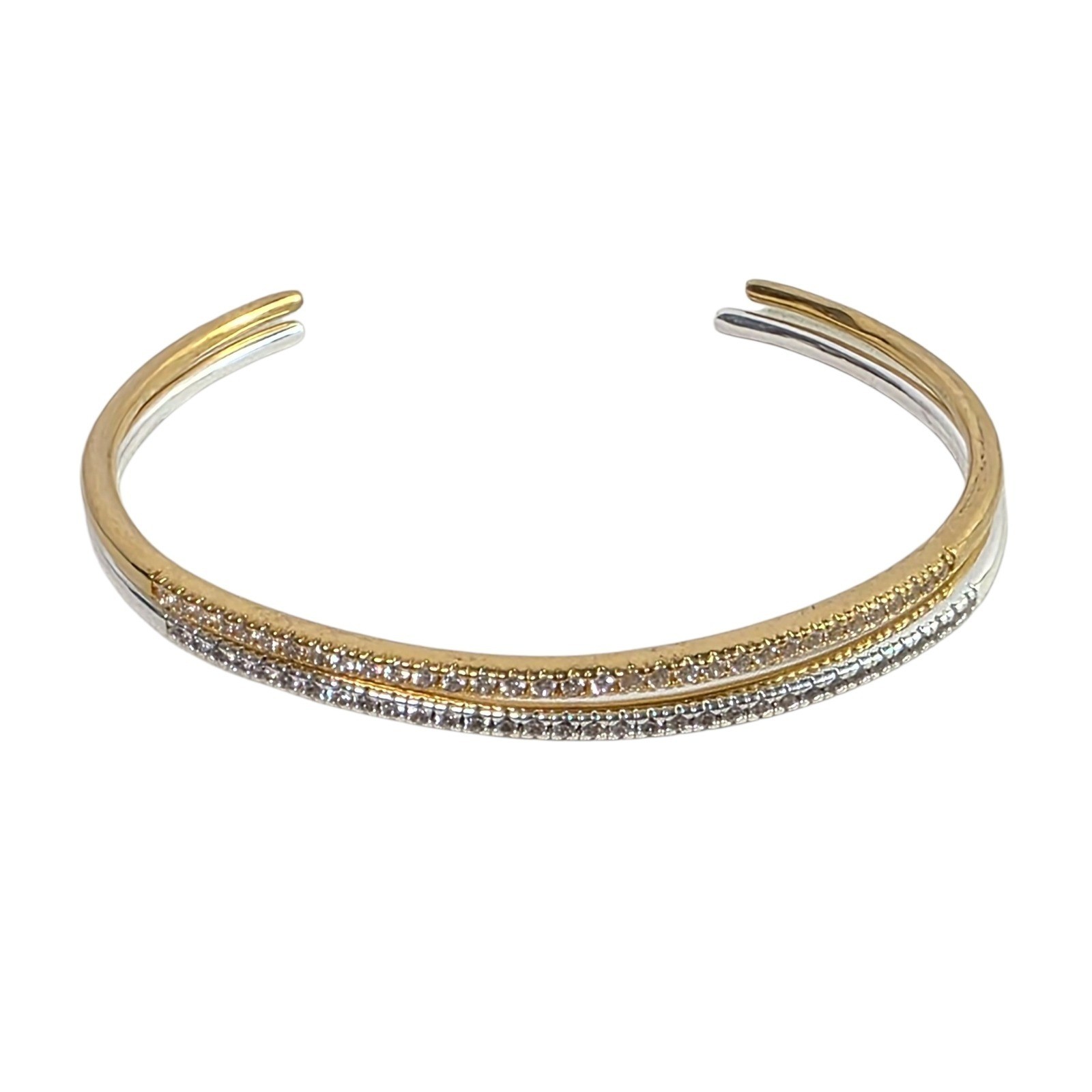 Sparkle Stackable Open Cuff Bracelets Two Tone Gold Silver Tone 7″ Dressy
