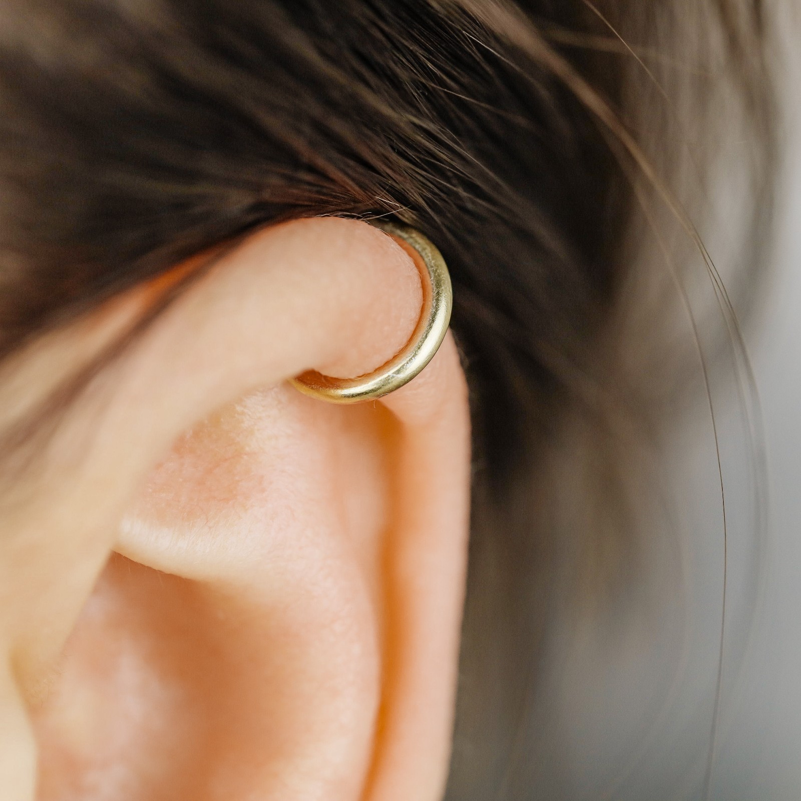 Black Fake Piercing Ear Cuff Thick Hoop Lobe Conch Helix Cartilage, Gift for Him