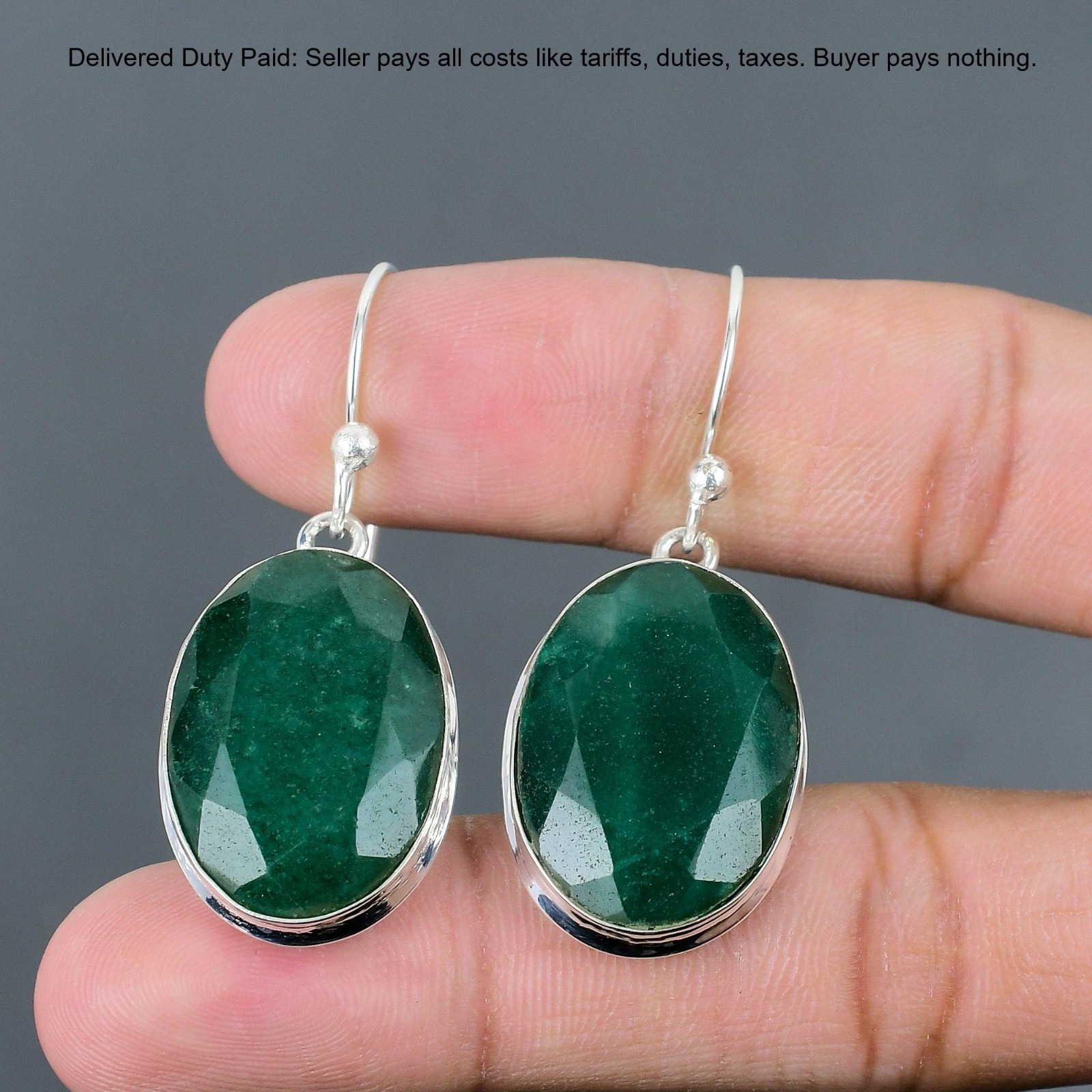 Valentines Sale 925 Sterling Silver Zambian Emrald Stone Drop Dangle Earrings