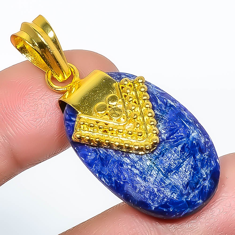 Blue Sapphire (Lab-Created) Silver Gold Plated Pendant 1.76″ P7622-122