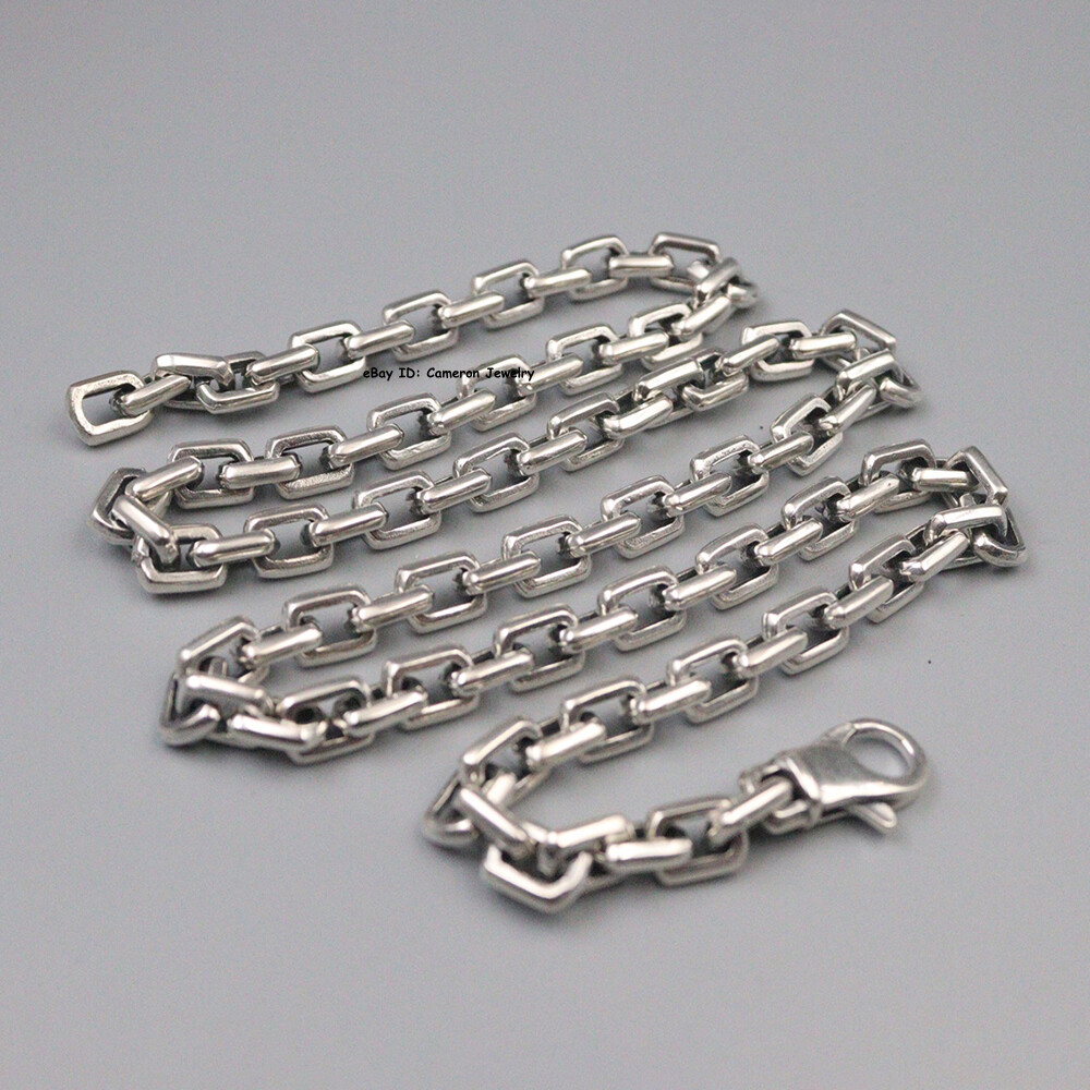 Solid S925 Sterling Silver Chain 7mm Square Cable Link Necklace 73-74g 23.6inch