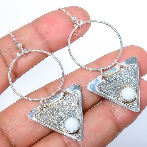 White Coral Sand Paper Textured 925 Sterling Silver Handmade Earring 2.42″ T5