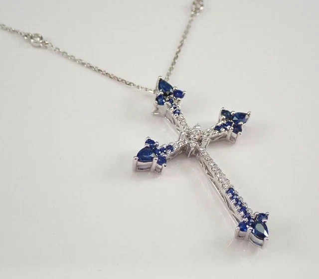 1.50CT Round Cut Lab Created Sapphire Women Cross Pendant 14k White Gold Plated