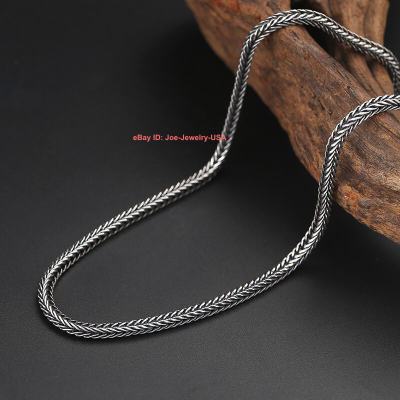 Real 925 Sterling Silver 4mm Wheat Link Chain Men’s Necklace 17.7″-29.5″All Size