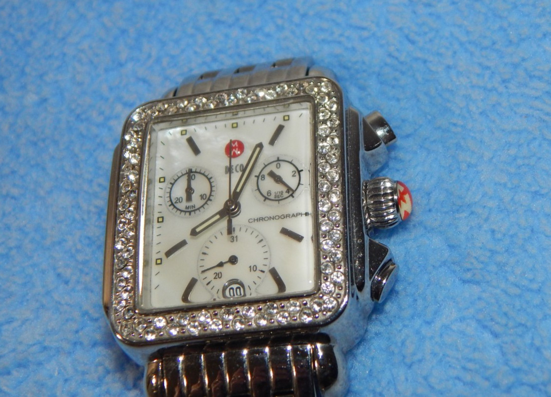 MICHELE Deco Diamond MW06A00 Chronograph Stainless Steel MOP 35mm Watch 50m