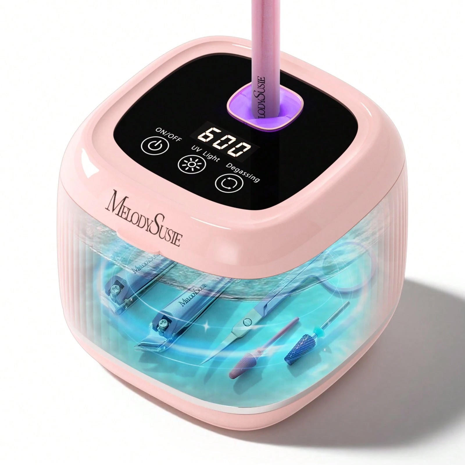 2-in-1 Ultrasonic Cleaner UV Light Jewelry Nail Tool Machine Pink