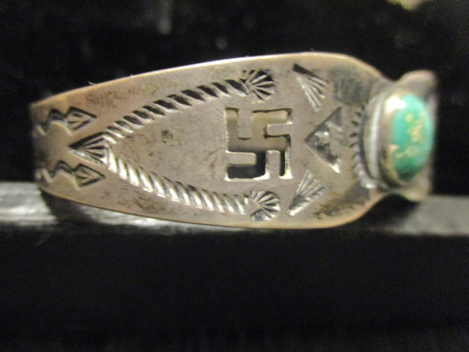 Fred Harvey Era Vintage Navajo Sterling Whirling Log Turquoise Cuff Bracelet!