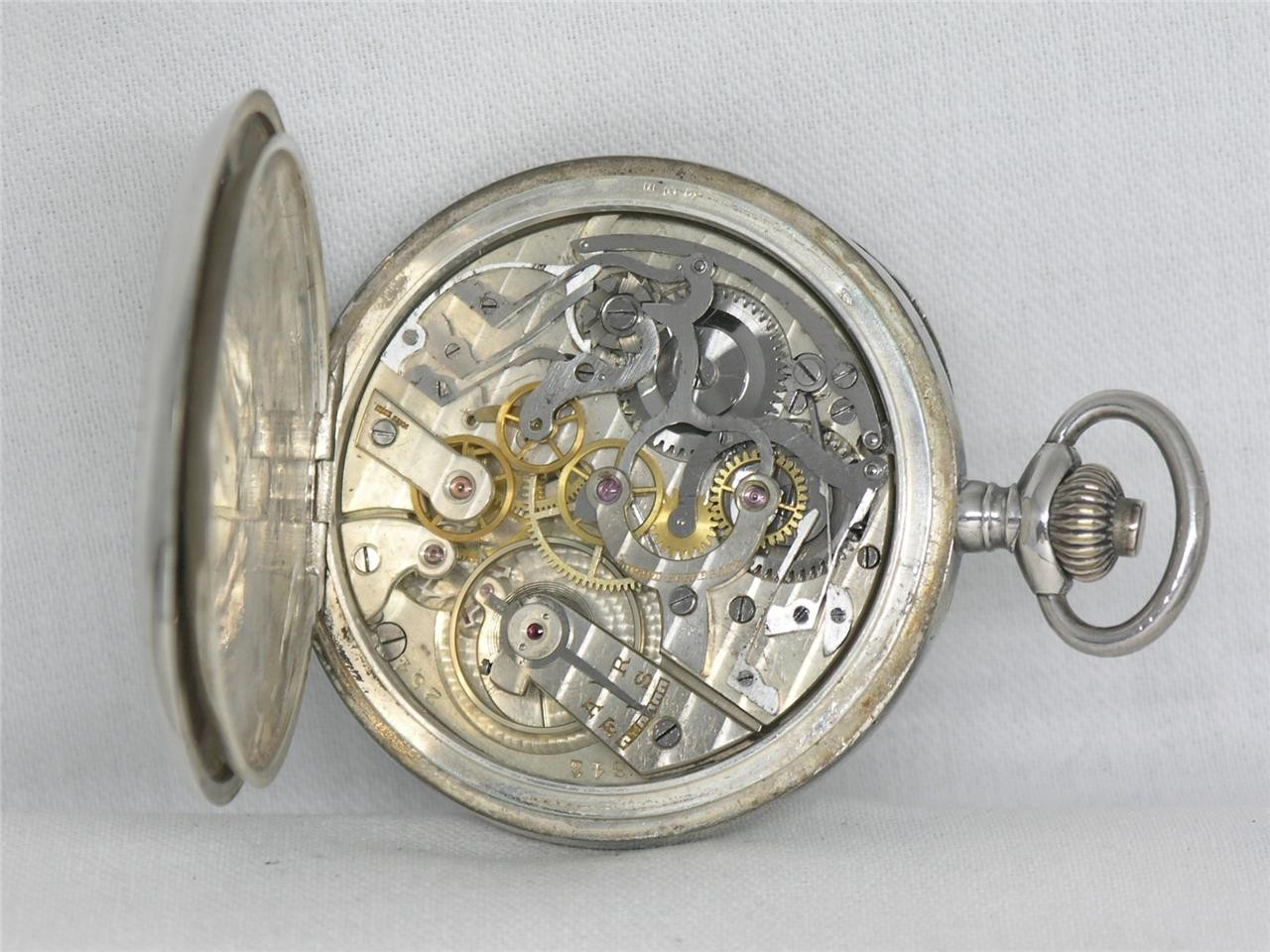 VINTAGE 51MM 17 JEWEL GIRARD-PERREGAUX CHRONOGRAPH SILVER POCKET WATCH, RUNNING!