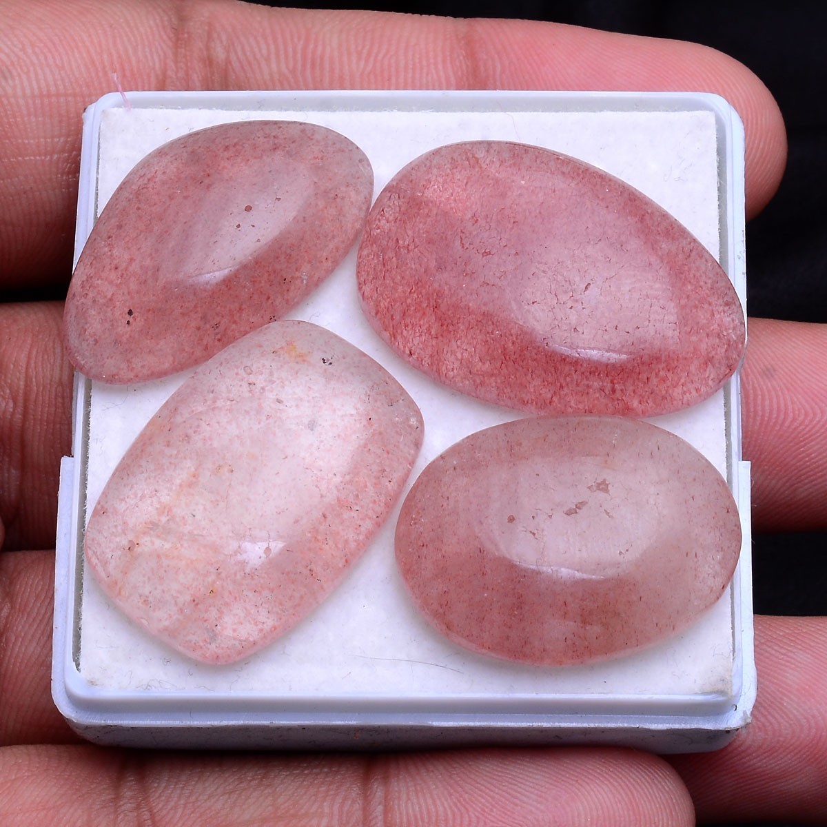 4 Pcs Natural Strawberry Quartz 25mm-29mm Cabochon Untreated Loose Gemstones Lot