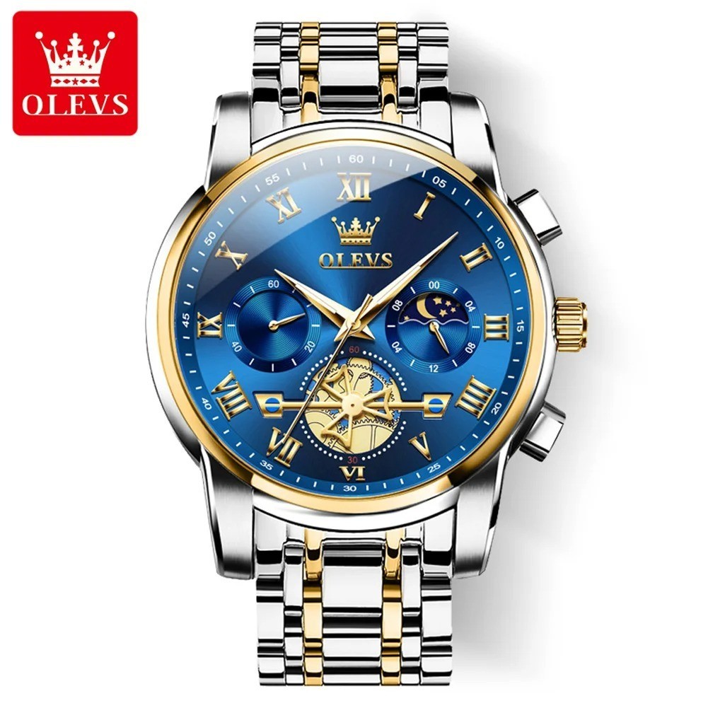 OLEVS 2859 Luxury Stainless Steel Waterproof Quartz Watch for Men Chronograph Lu