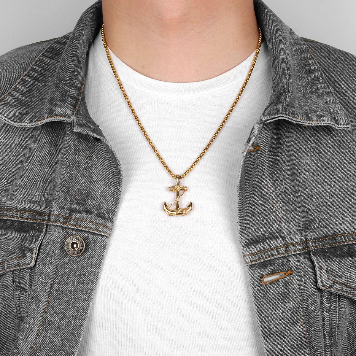 Sea Anchor Pendant Necklace Men Punk Rock Hip Hop Jewelry Gift