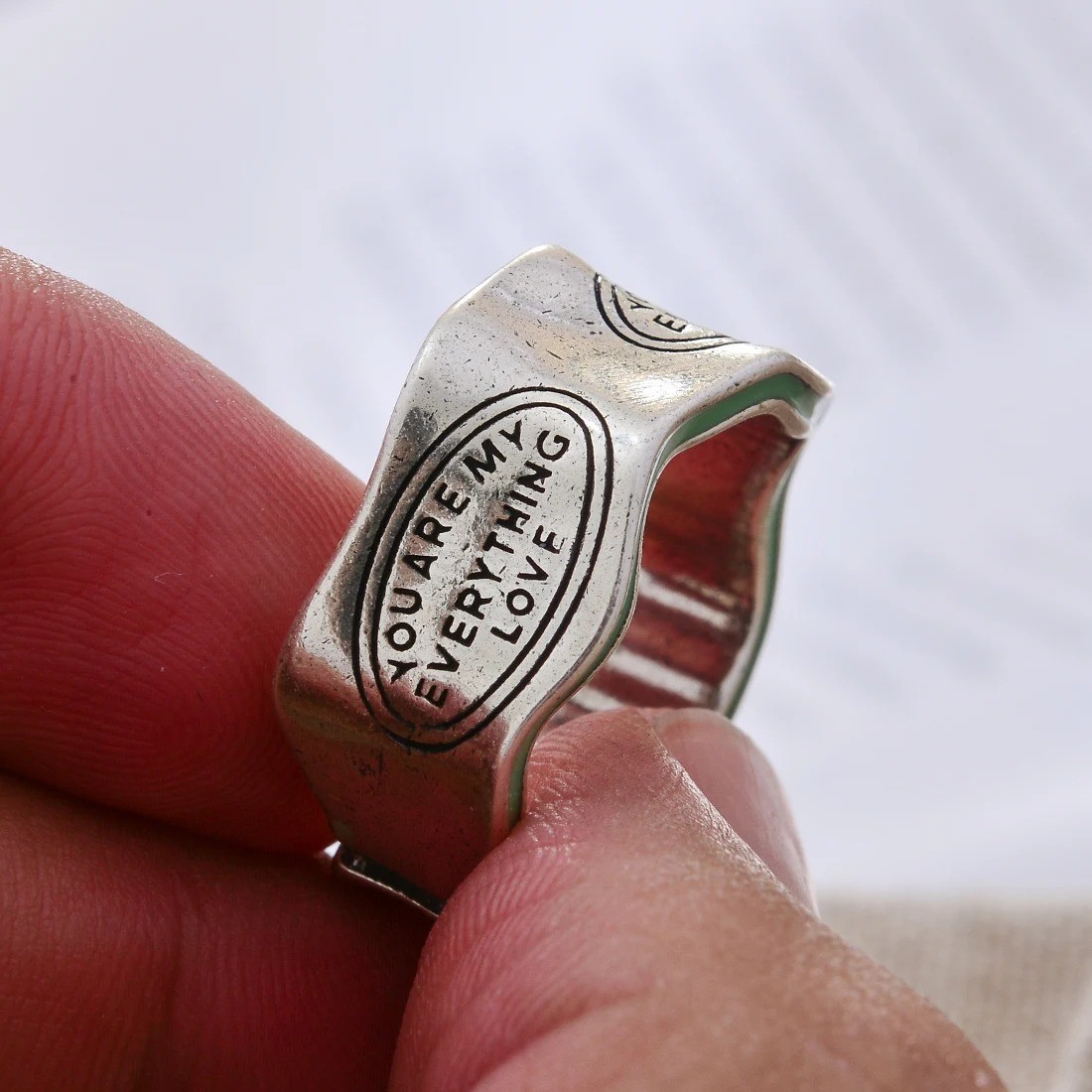 Retro Green Stripe Adjustable Ring Boho Letter Carved Women’s Jewelry