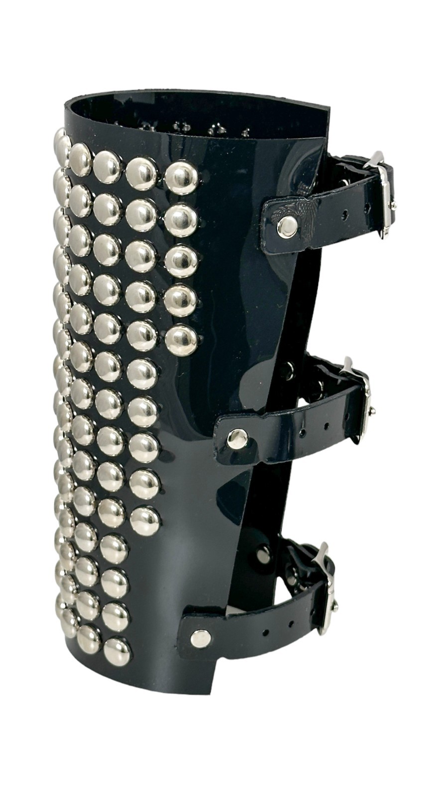 14 ROW ROUND STUD GAUNTLET BRACER WITH BUCKLE PVC VINYL PUNK THRASH METAL USA