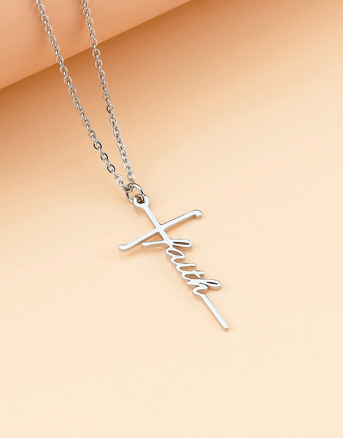 Silver Faith Cross Pendant Necklace – Elegant Christian Jewelry Gift for Women
