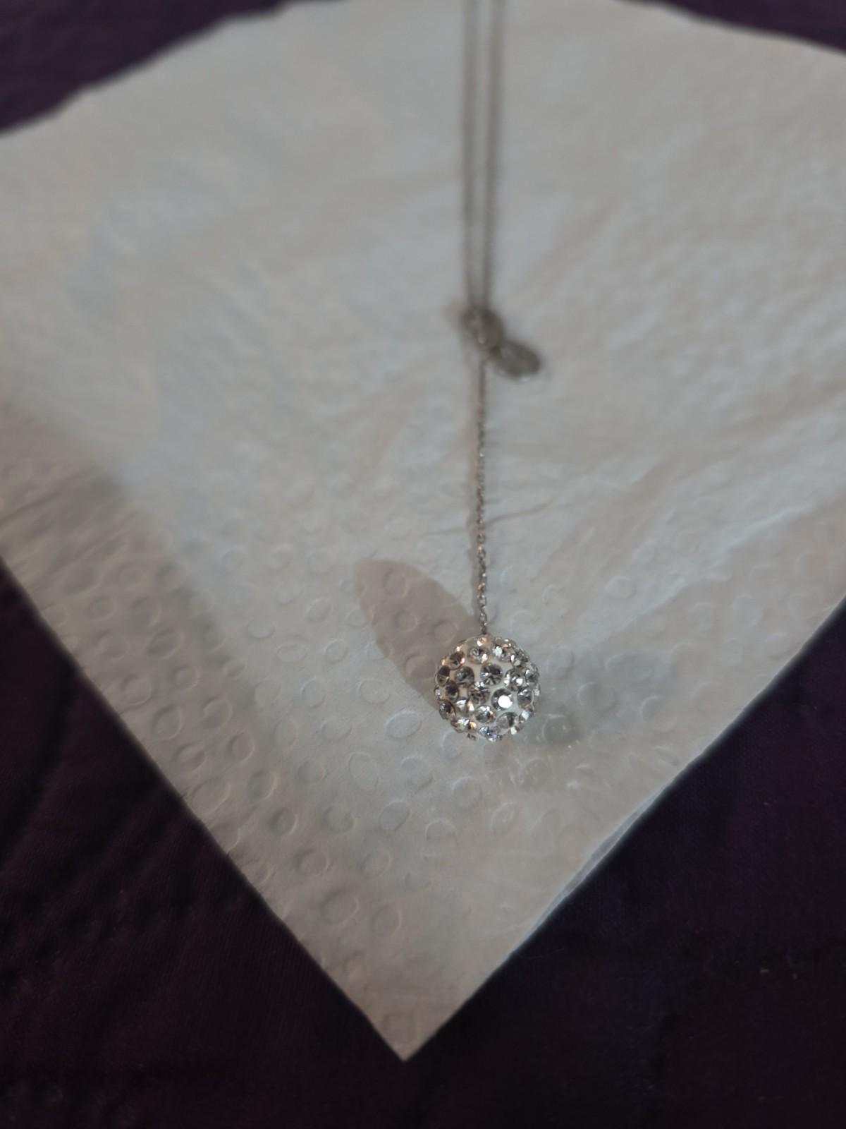 Dangling Crystal Ball Necklace Silver Tone Adjustable Chain