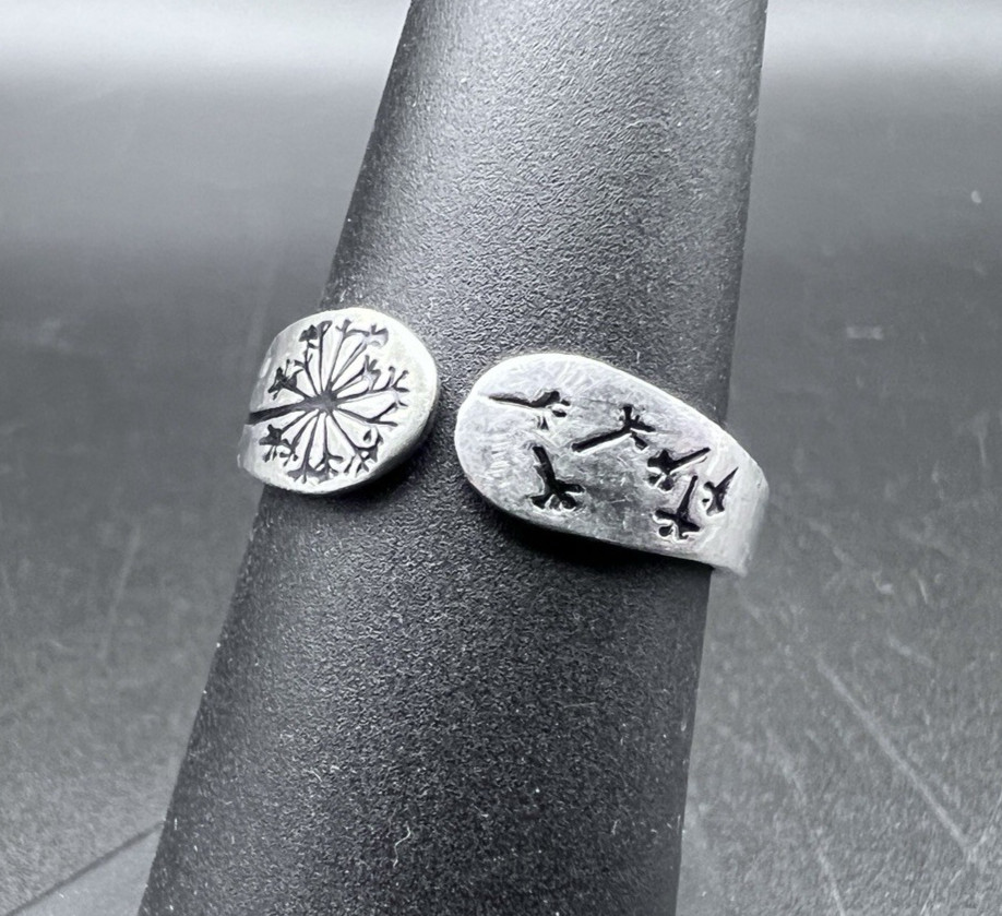 Vintage Sterling Silver Dandelion Seeds Wrap Ring Size 7.5 “This Too Shall Pass”
