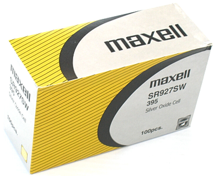 Maxell 395 Watch Cell Batteries SR927SW, SILVER-OXIDE (Pack of 100)