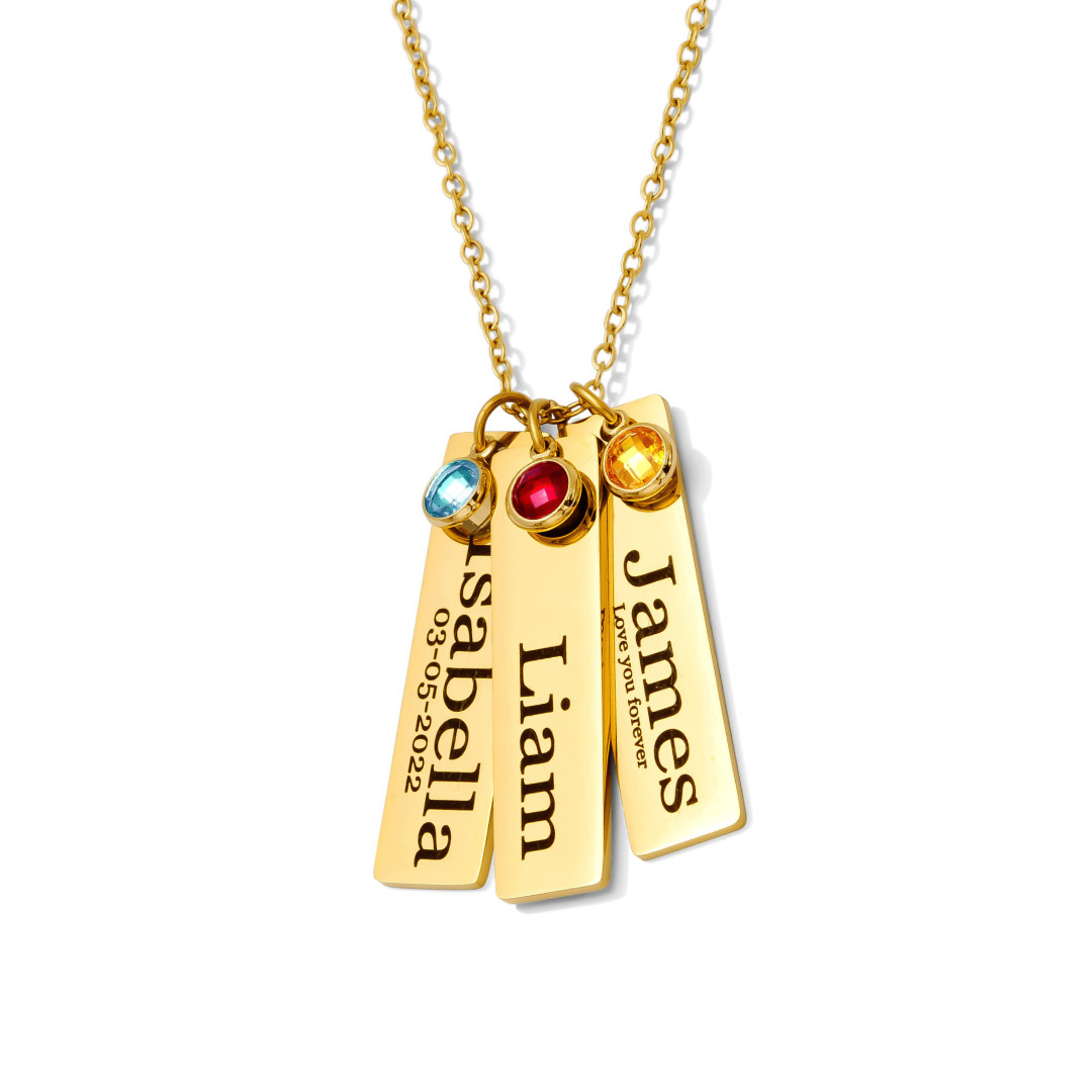 Necklace – Personalized Name Engraved Bars With Birthstone for Women/Men