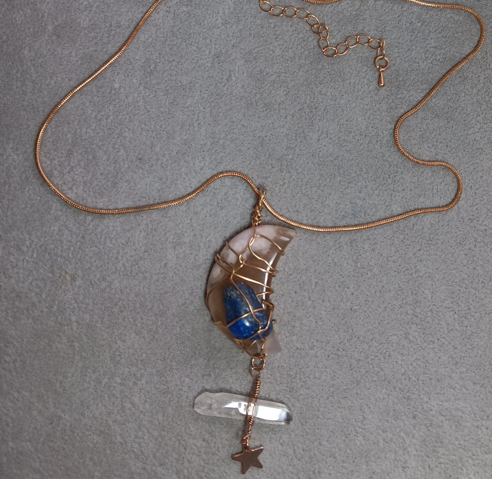 Wire Wrapped Jewelry Moon Pendant Star Necklace Agate Quartz Crystal Lapis Stone
